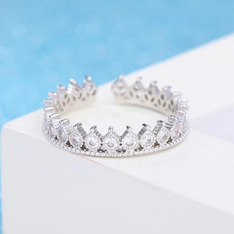 LYNNE Jewelry New Trendy Romantic Crown CZ 925 Sterling Silver Rings Fine Gear Design Zircon Adjustable Ring Women Birthday Gift | Украшения