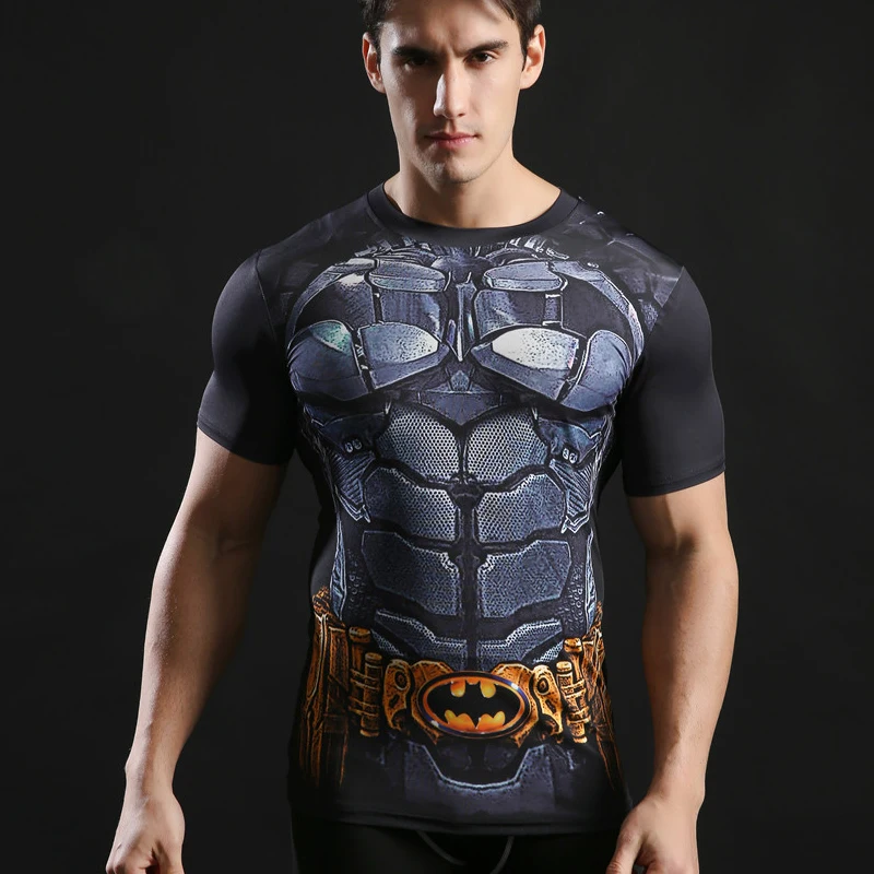 

2021 Men's Running T-Shirts Quick Dry Compression Sport T Shirts Fitness Gym Hero Printed 3d Shirts Muscle T-shirt for man Tops