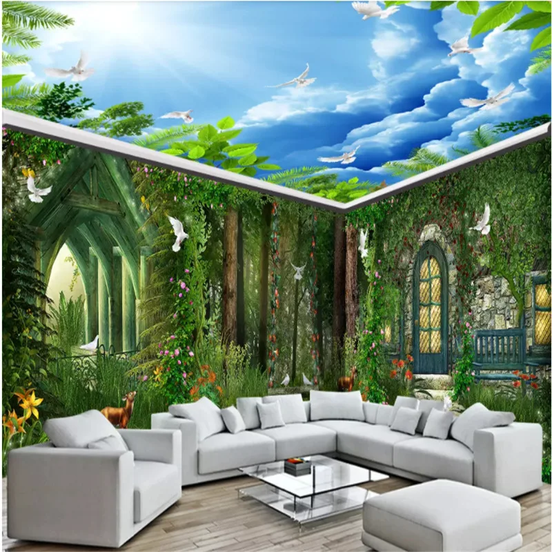 

Пользовательские фото обои 3D голубое небо и белые облака потолок Зенит Фреска для гостиной спальни отеля природный пейзаж 3D Френки