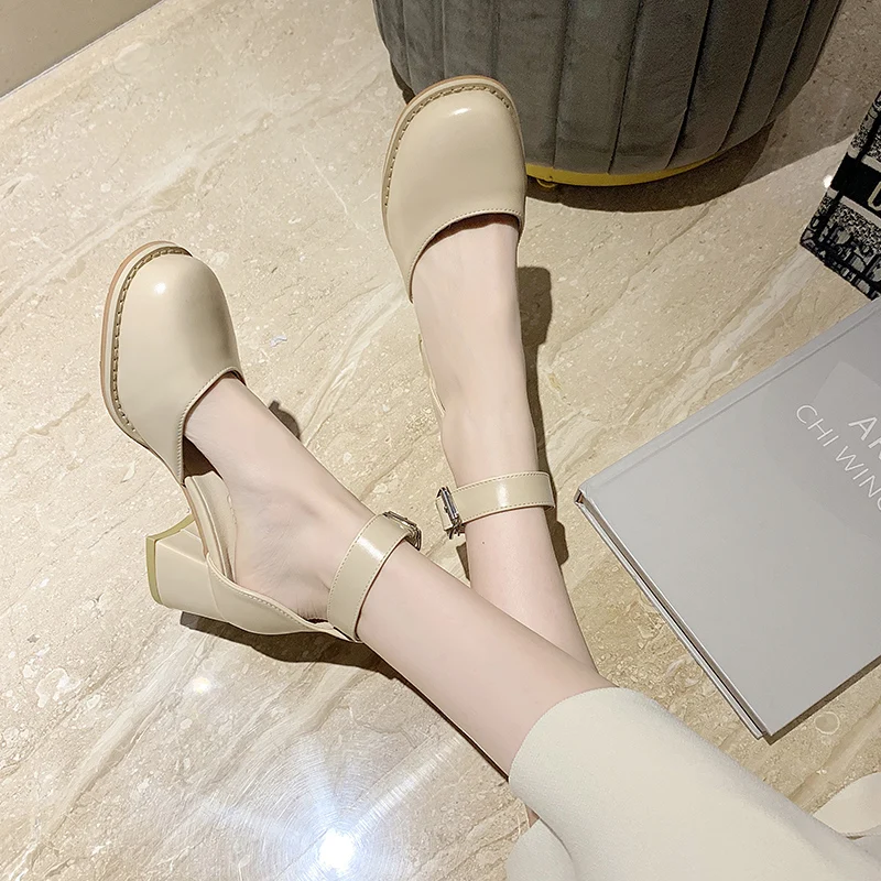 

Босоножки женские на высоком каблуке, однотонные сандалии на толстом каблуке, модная водонепроницаемая обувь на платформе, лето 2021