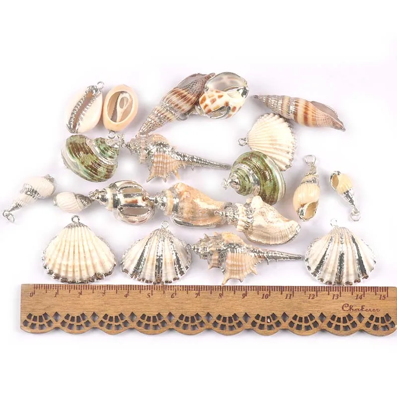 Смешанные натуральные раковины покрытые серебром для пляжного декора DIY кулон