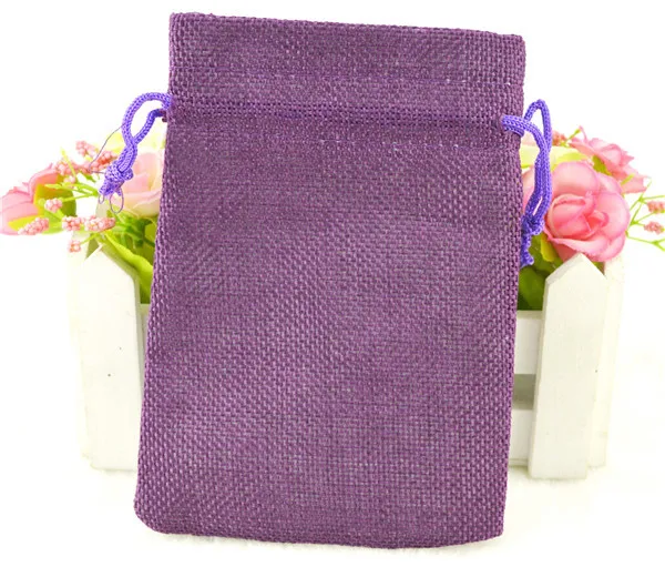 dake purple Хит, 50 шт., льняные джутовые мешочки на шнурке, хлопковые разноцветные пакеты для упаковки, подарок, Свадебные Рождественские Сумки для конфет(4 размера - Цвет: dake purple