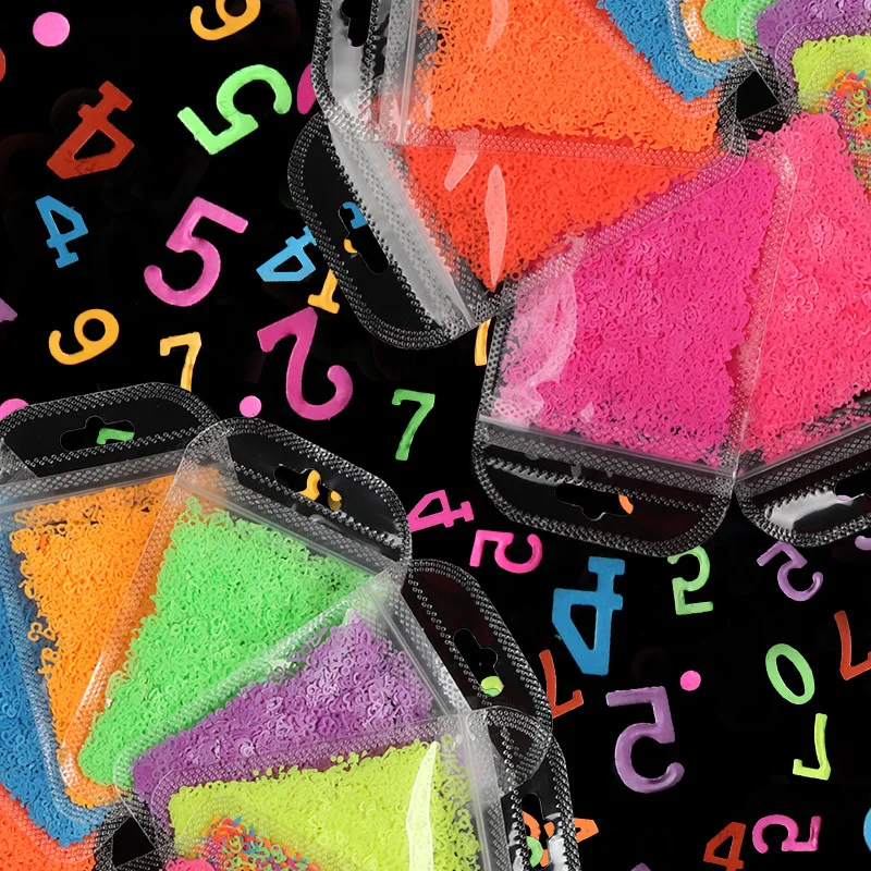 Fluorescent Numbers Nail Art Glitter Sequins Paillette For Nail Decorations Polish Manicure Neon 3D Flakes Nail Art Accessories