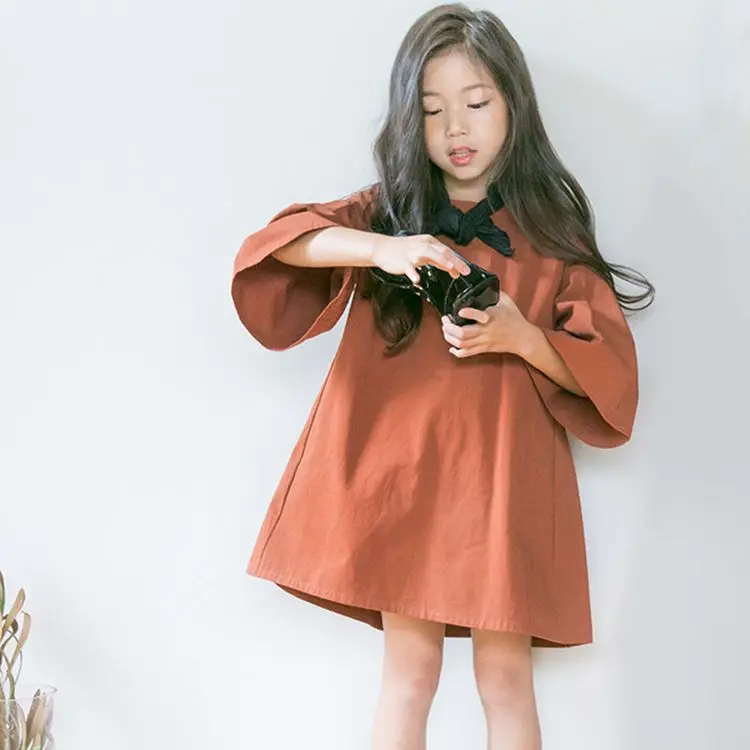 Платье с длинными рукавами для девочек Осеннее свободное Повседневное платье