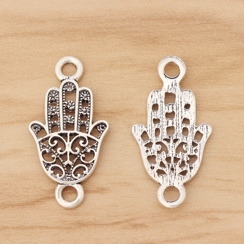 

20 Pieces Tibetan Silver Hamsa Hand Connector Charms for Bracelet Jewellery Making Findings 32x17mm