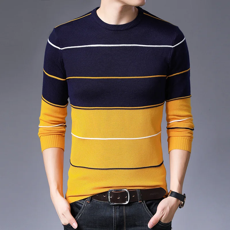High Quality Brand New Knit Pullover Slim Fit Striped Fashion Mens Oneck Sweater Autum Korean Woolen Casual Jumper Clothes Men