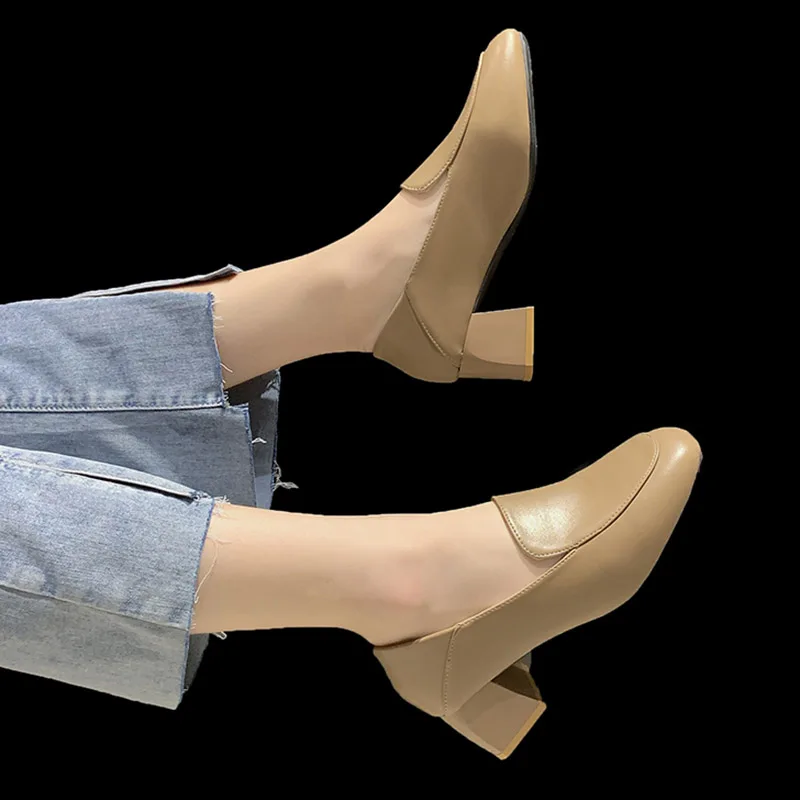 Туфли-лодочки женские на высоком квадратном каблуке лоферы квадратный носок без