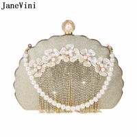janevini luxury designer evening bag monedero shiny beaded pearl flowers wedding bride handbag messenger bags ladies clutch bag