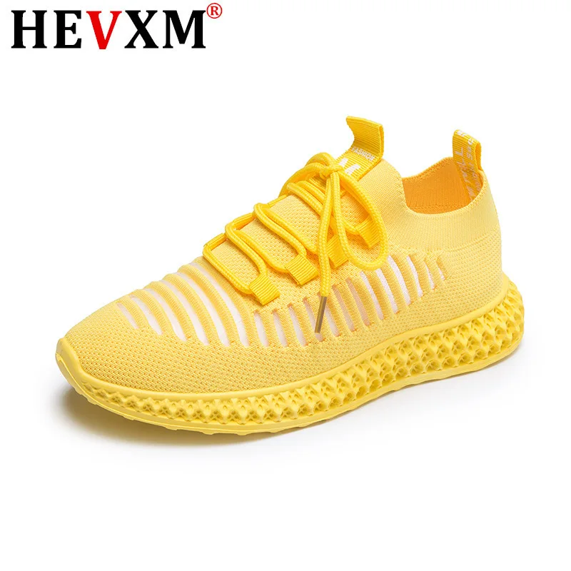 

New Women Casual Shoes Fashion Breathable Walking Mesh Lace Up Flat Shoes Sneakers Women Yellow Vulcanized Shoes Tenis Feminino