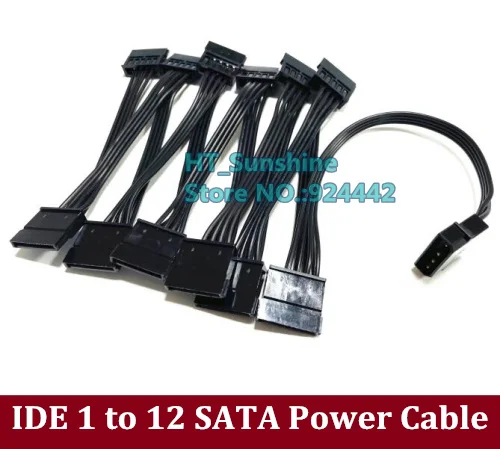 

PC Server 4pin IDE Molex 1 to 12 SATA 15pin Adapter PCI-E Express Riser Card Splitter Power Cable Cord 18AWG for HDD SSD