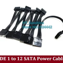 PC Server 4pin IDE Molex 1 to 12 SATA 15pin Adapter PCI-E Express Riser Card Splitter Power Cable Cord 18AWG for HDD SSD