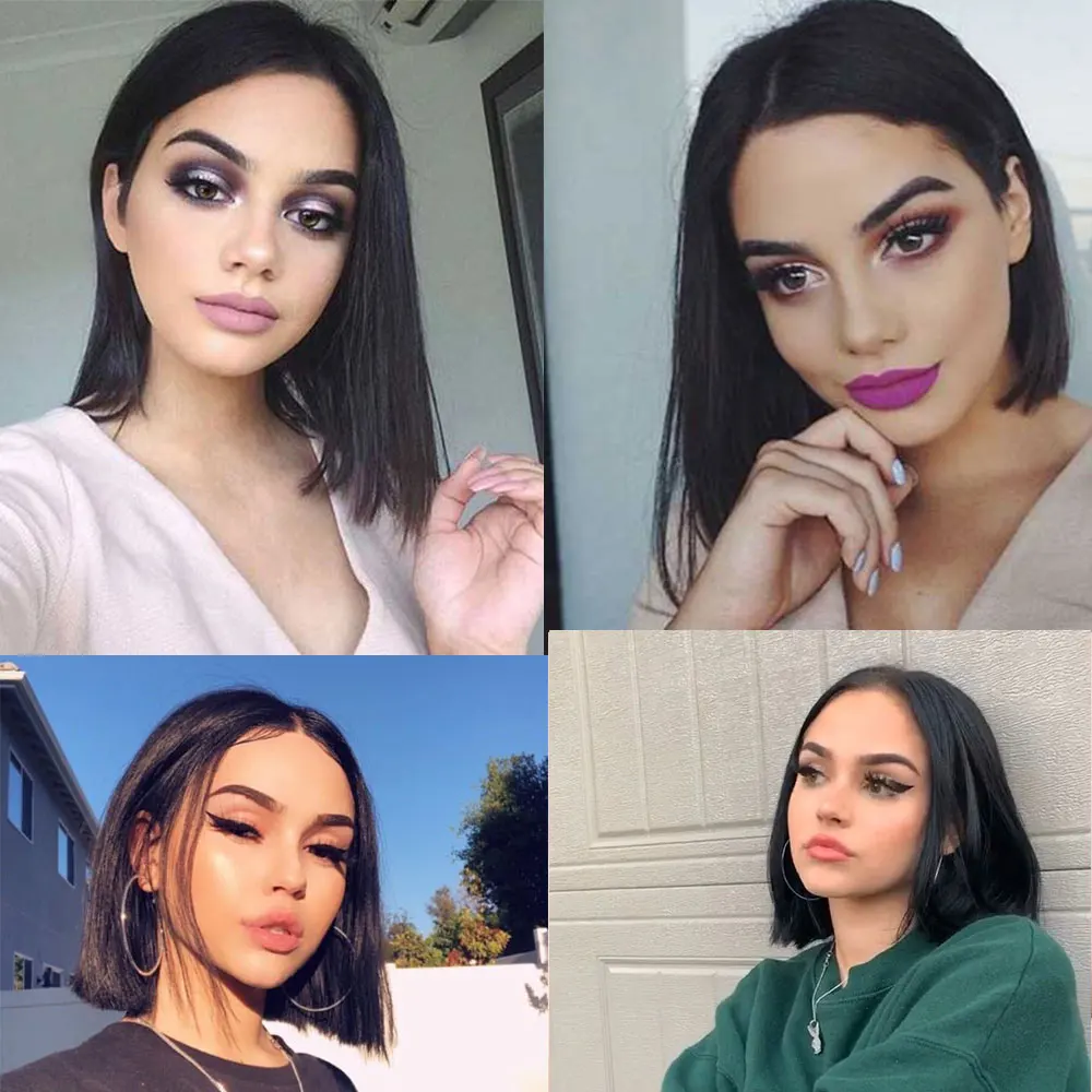 

10 Inches Short Bob Natural Black T Part Lace Front Human Hair Wigs With Natural Hairline Brazilian Human Hair Wig For Women