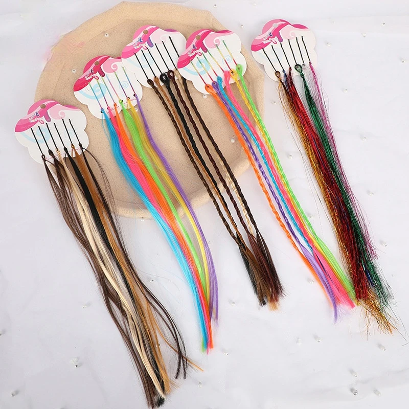 

New Fashion 6 Pcs/set Wig Braided Hairpins for Children Kids Gradient Rainbow Hair Clips Candy Color Party Hair Accessories