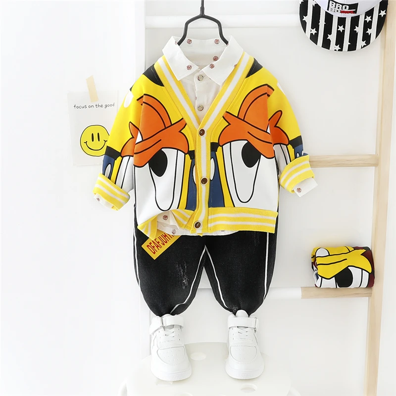 HYLKIDHUOSE Spring Baby Girls Boys Clothing Sets Toddler Infant Cartoon Coats Shirt Pants Kids Children Casual Clothes Outfit | Детская