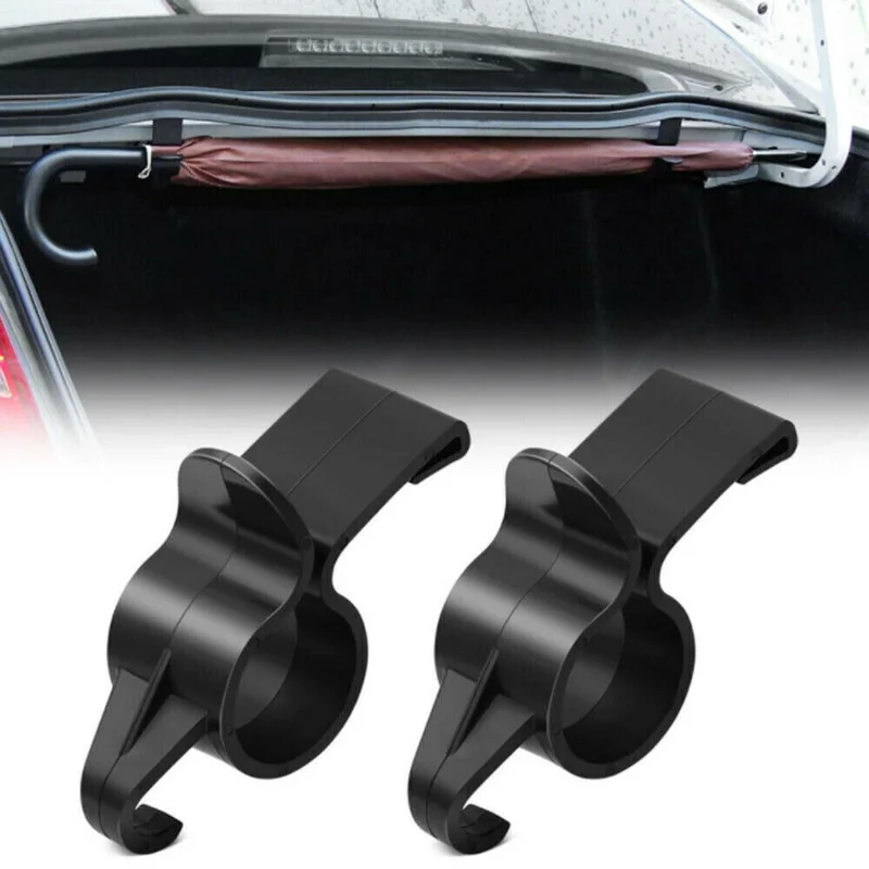 

2Pcs Car Trunk Umbrella Hangers Bag Holder Fix Frame Car Storage Organiser Decor Hook Clips Black Interior Accessories Universal