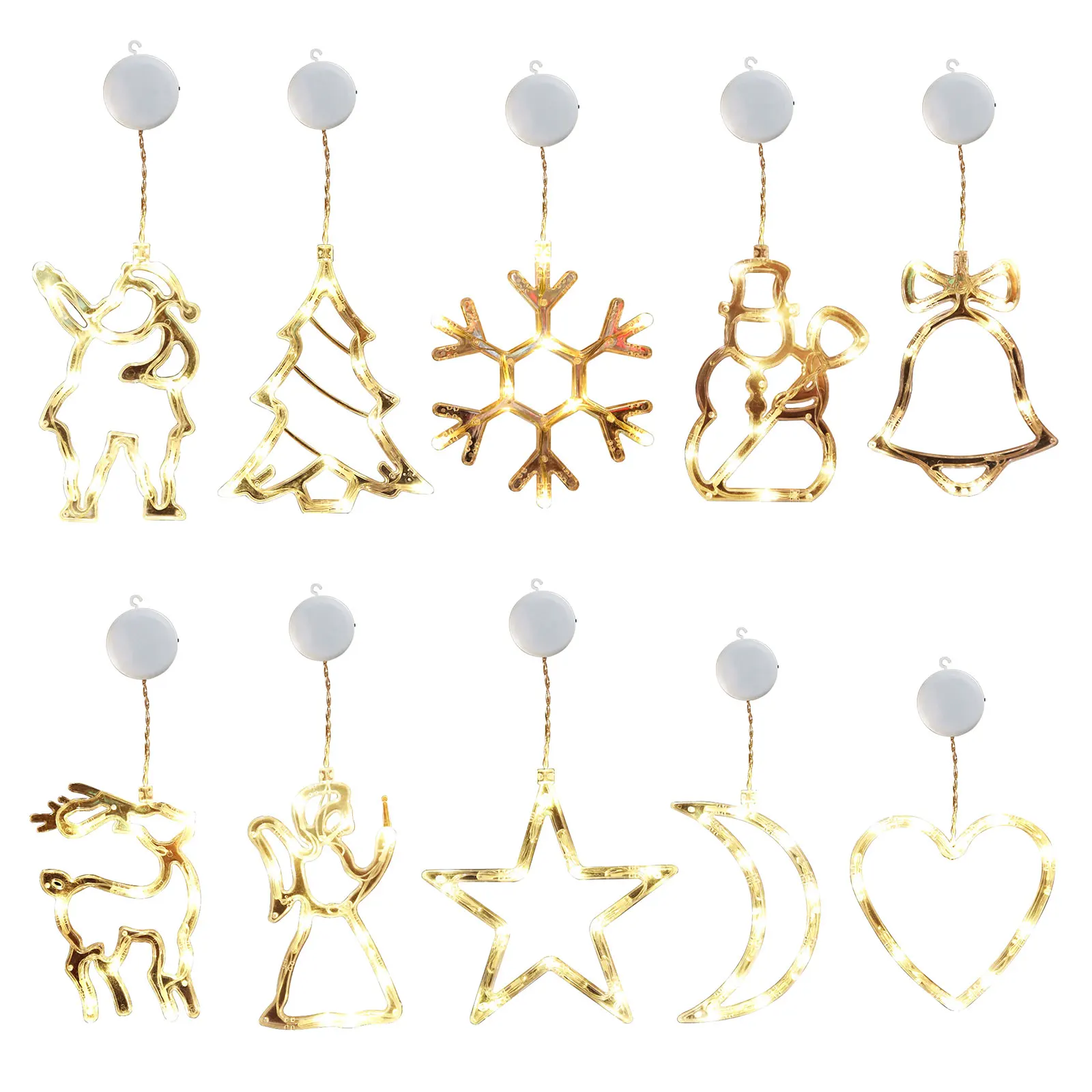 

Christmas Star Lights Holiday Window Decoration Christmas LED Star Bell Snowman Santa Suction Cup Fairy Light Home Window Decor