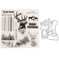 happy christmas metal cutting dies and clear stamps for diy scrapbooking crafts card making photo album decoration new stamp