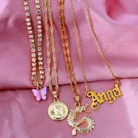 2000s jewelry 4pcs pink butterfly angel pendant necklace for women egirl aesthetic harajuku necklace set y2k accessories fashion