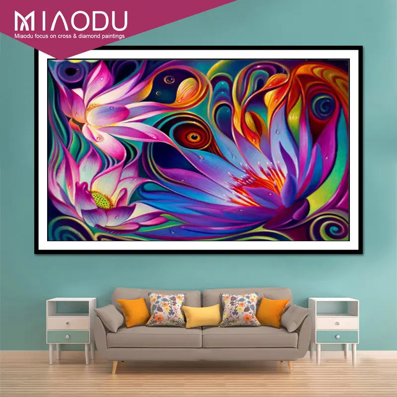 

Diy Diamond Painting Cross Stitch Colorful Lotus 3D Diamond Mosaic Full Square Diamond Embroidery Decoration Painting
