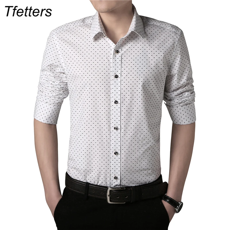 TFETTERS Брендовые повседневные мужские рубашки с длинным рукавом Модная белая
