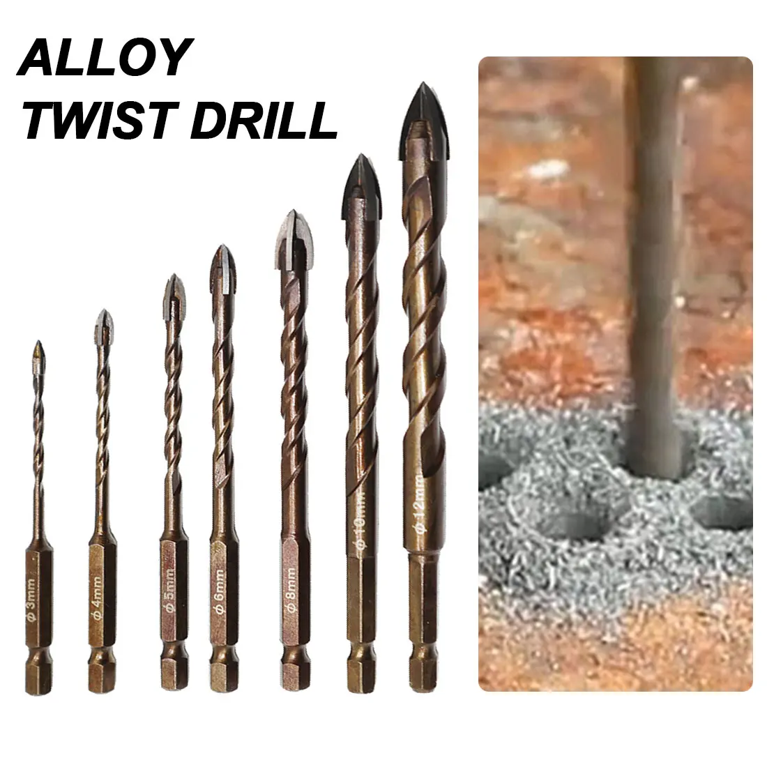 

7pcs Drill Bits Set Cross Hex Tile for Glass Ceramic Concrete Hole Opener Hard Alloy Triangle Bit Tools 3/4/5/6/8/10/12mm