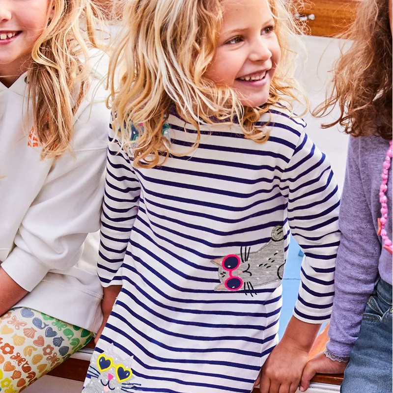 

Jumping Meters Long Sleeve Animal Bee Applique Flowers Girls Dresses for Autumn Spring Cotton Children's Clothes Costumes Dress