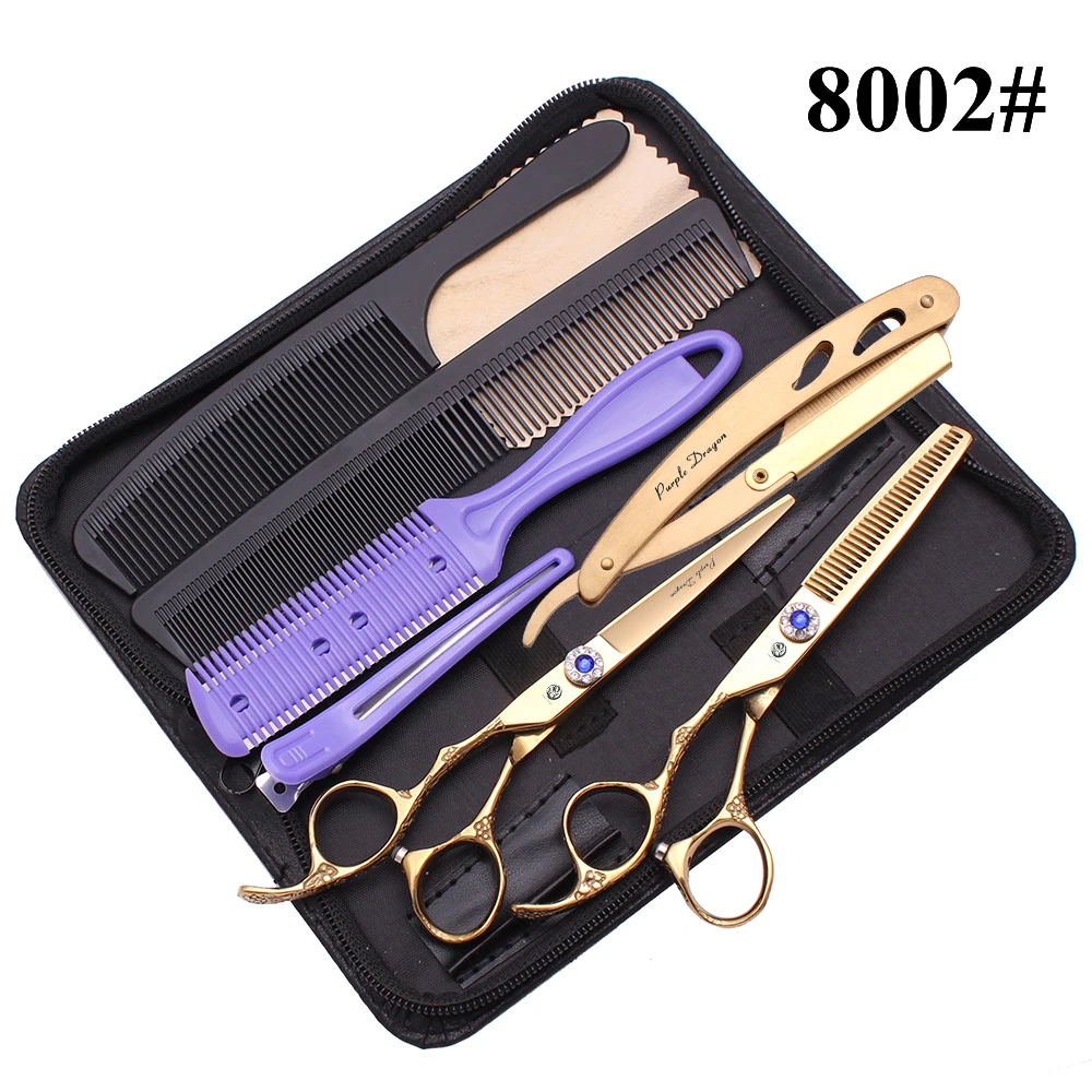 Ножницы для стрижки волос левой рукой 5 &quotфиолетовый дракон черный 440C 8002 #