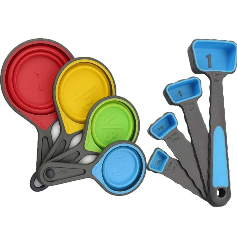 

Foldable Silicone Measuring Cups and Measuring Spoons Set, Measuring Spoons for Cooking Baking Dosing Dosing Aid