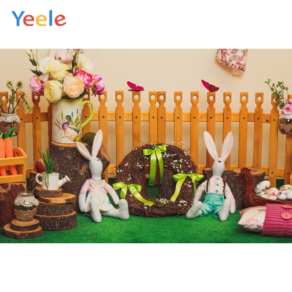 

Yeele Spring Easter Rabbit Eggs Photographic Backdrops Customized Baby Photocall Vinyl Photography Backgrounds For Photo Studio