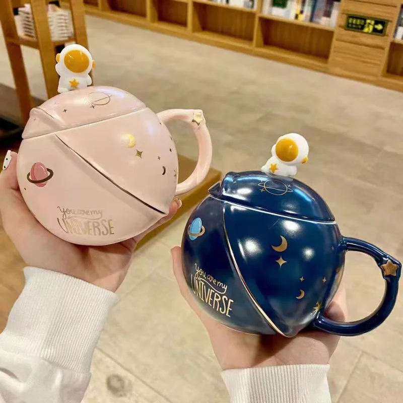 

Planet Mug Household Couple Ceramic Large Capacity Water Cup Summer Creative Coffee Cup with Lid Office Tumbler with Straw Tazer