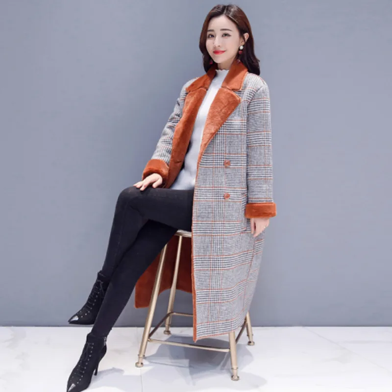 

Heavy Woolen Cashmere Lattice Cloth Loose Dames Jassen Winter Coat Women Long Manteau Femme Hiver Coats Female Overcoat