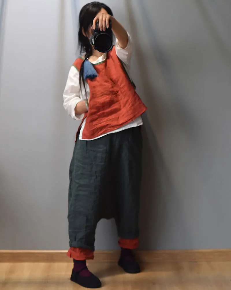 Однотонные льняные свободные непринужденные брюки весна-осень штаны с