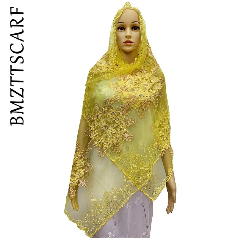 Новинка Африканский женский мусульманский шарф из тюли сетка хлопок вышитый