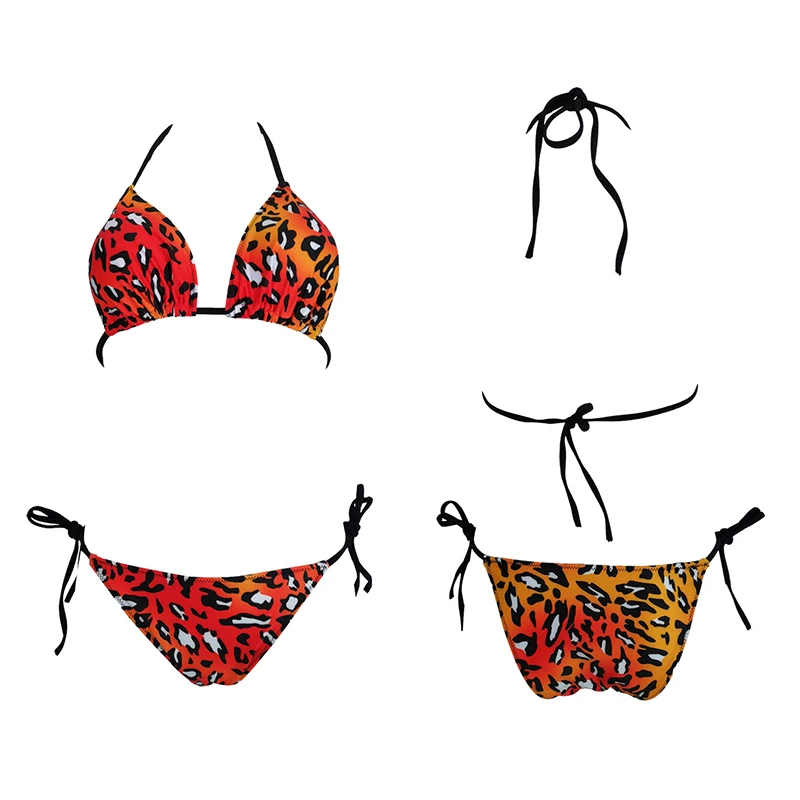 Женское бикини с леопардовым принтом сексуальный купальник бретелькой через шею
