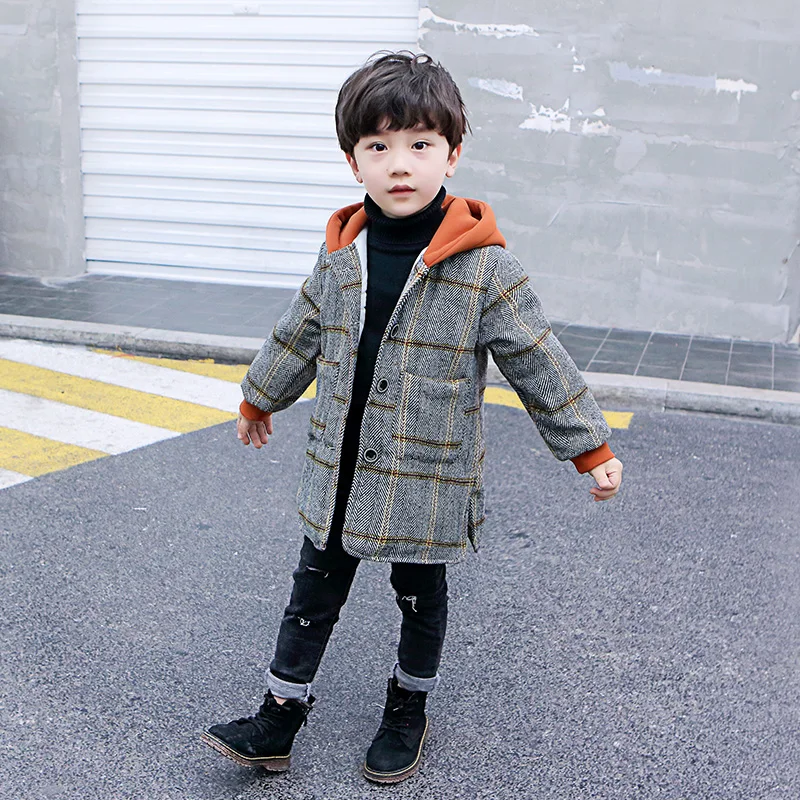 Детское шерстяное пальто для мальчиков ветровка из смешанной шерсти на весну и
