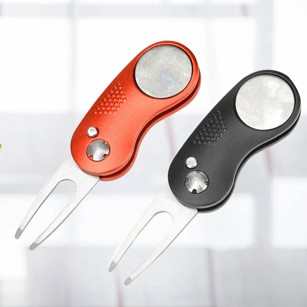 

2PCS Aluminium Handle Divot Tool Portable Spring Divot Repair Tool Pitch Marker (Black/Red)