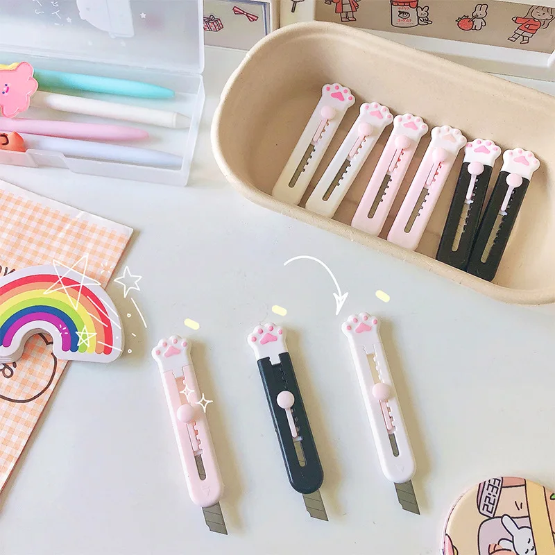 

Mini Cat Paw Utility Knife Portable Package Box Opener Paper Cutter Art Craft Wrapping Refillable Blade Pencil Sharpener F301