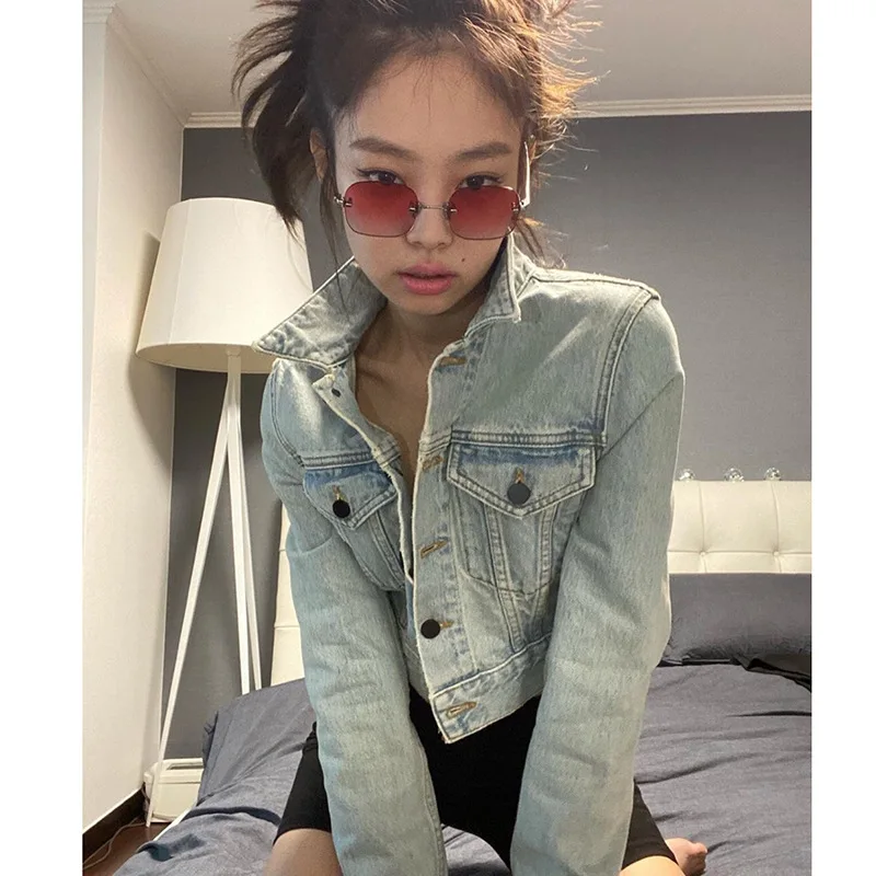 

kpop Seo Yea Ji Loose Single Breasted Pockets Denim Short jacket women Korean Retro Harajuku Casual Streetwear slim coats