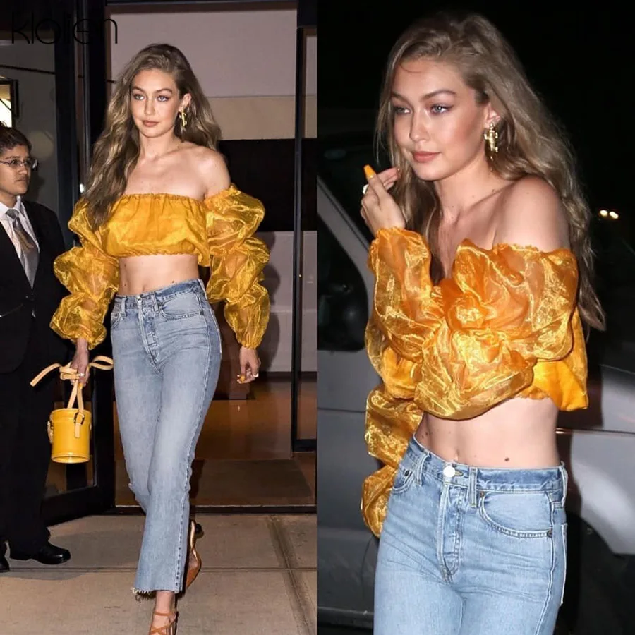 Прозрачный сетчатый жилет KLALIEN с открытыми плечами и рукавами-фонариками