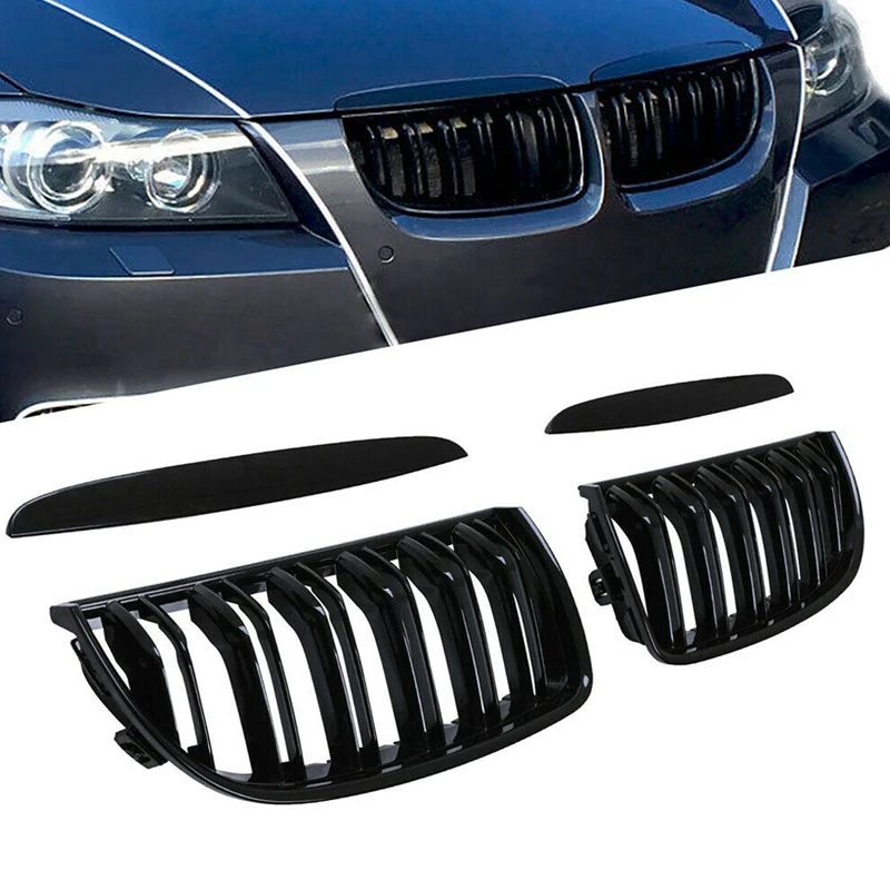 

Front Kidney Grille Hood Grills -Double Line for BMW E90 323I 328I 335I 330I 325I 3-Series 2005-2008 (Gloss Black)