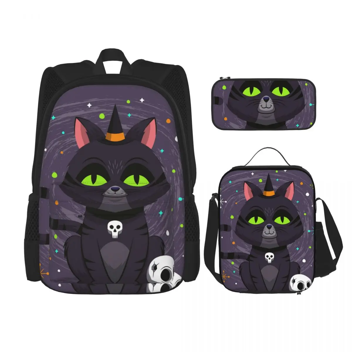 

Школьные ранцы для подростков, рюкзак с рисунком в виде кошки на Хэллоуин, милые детские книжные сумки