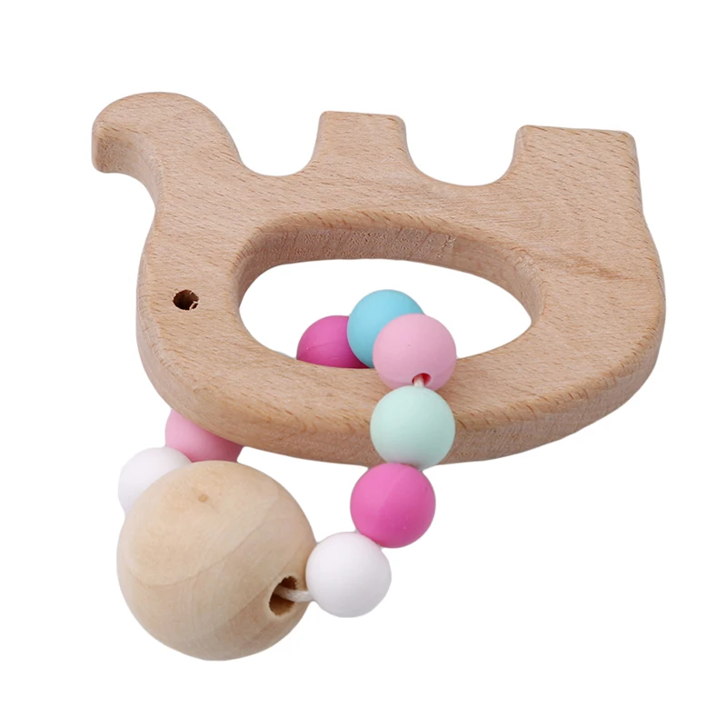 

Animal Shaped Jewelry Teething Wooden Baby Bracelet For Baby Organic Wood Silicone Beads Baby Rattle Stroller Accessories Toys