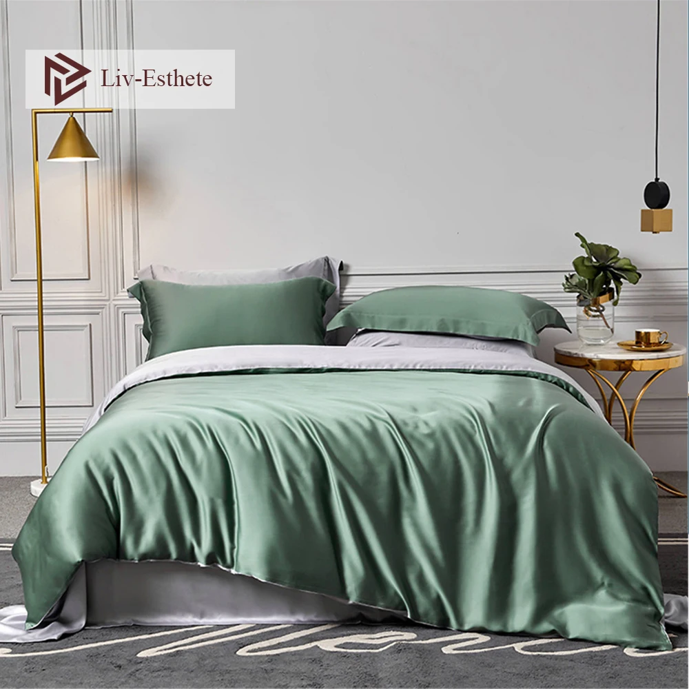 Liv Esthete женский 100% Шелковый Зеленый Комплект постельного белья 25 Momme Королева кинг пододеяльник простыня