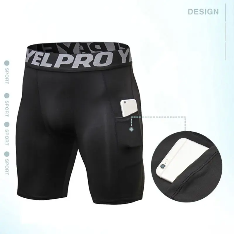 Мужские Компрессионные шорты спортивные Леггинсы с 2 боковыми карманами