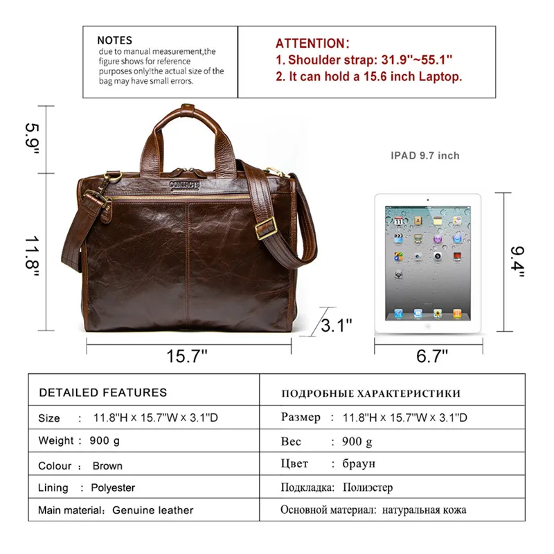 OYIXINGER Top Quality Cowhide Men Briefcase Genuine Leather Handbags For 15 Inch Laptop Luxury Large Capacity Male Shoulder Bags