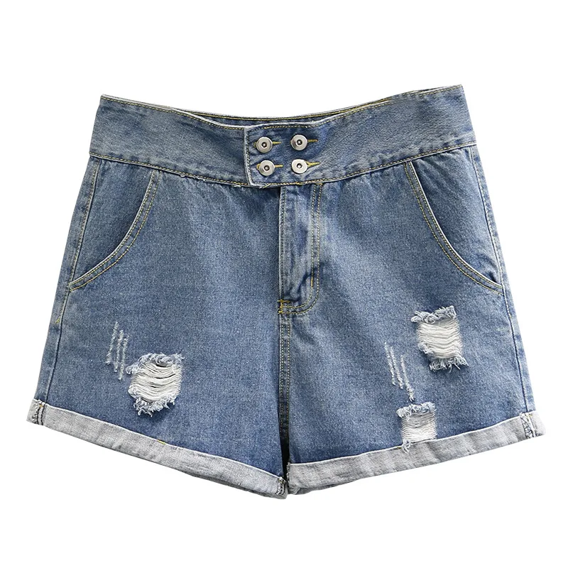 Женские летние джинсовые шорты женские брюки с широкими штанинами синие дырками