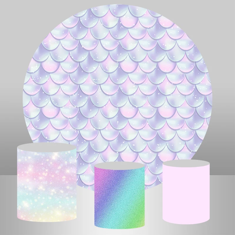 

Little Mermaid Background Candy Cake Banner Under the Sea Scale Circle Panel Round Backdrop Baby Shower Birthday Party Banner