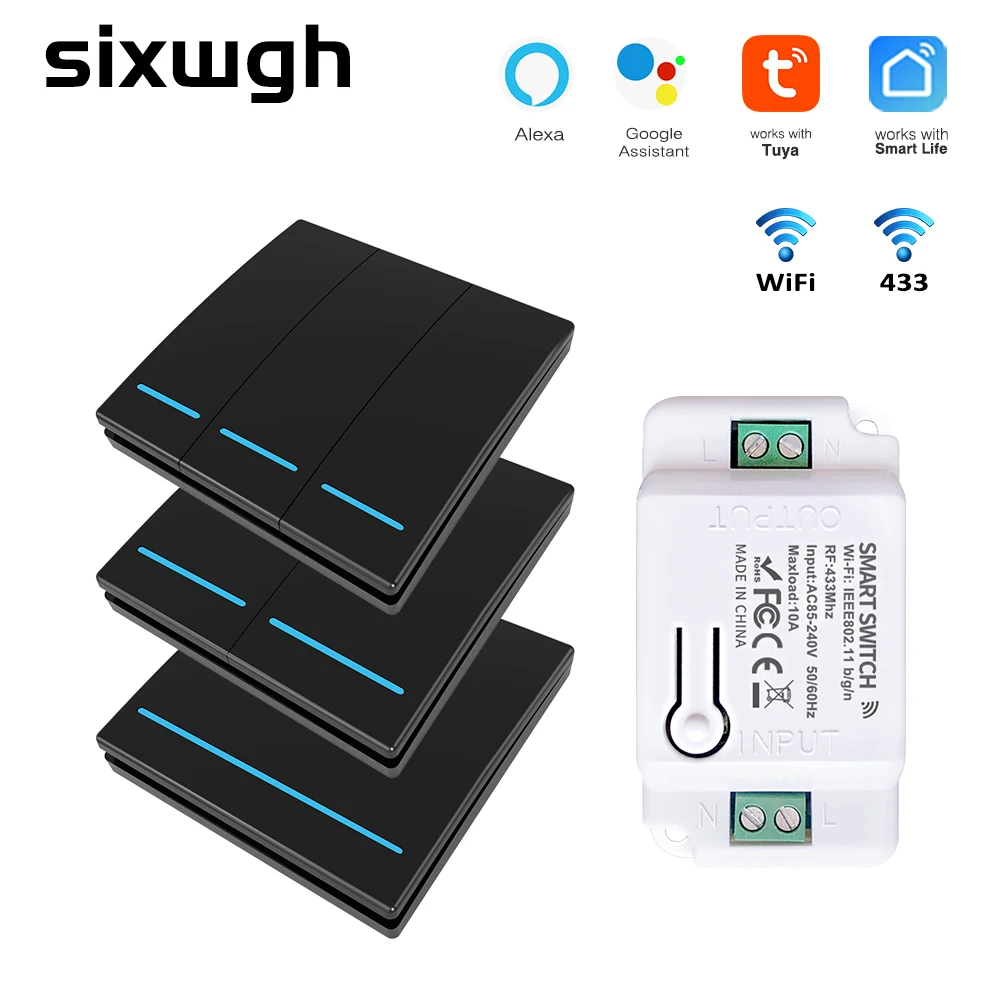 Умный выключатель Tuya 1/2/3 кнопочный беспроводной RF 433 МГц с поддержкой Google Home