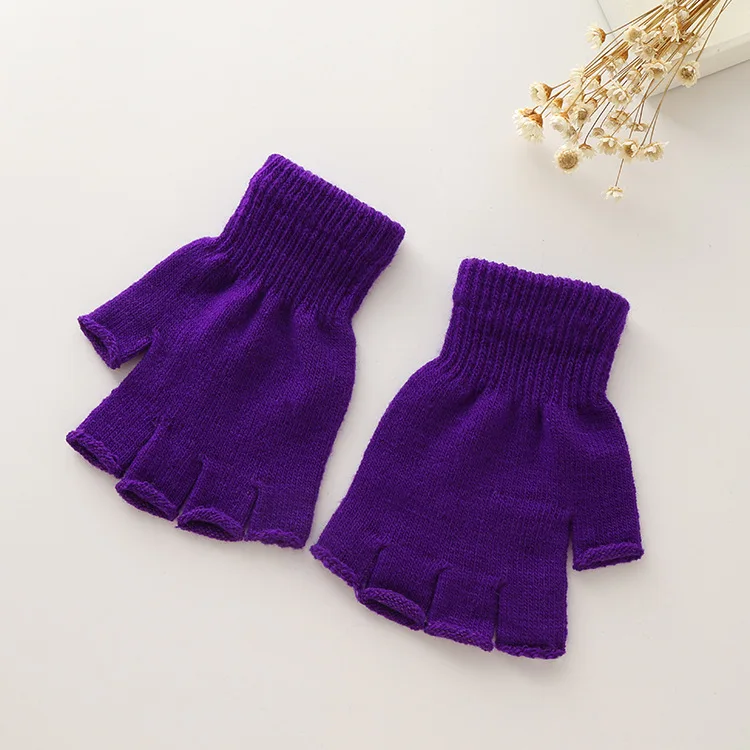 Purple Перчатки без пальцев женские зимние вязаные пара 1 стрейч половина пальца эластичные мягкие теплые - Цвет: Purple