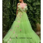 Мятно-зеленые вечерние платья с 3D цветами, V-образным вырезом, на бретельках, для выпускного вечера, женское платье